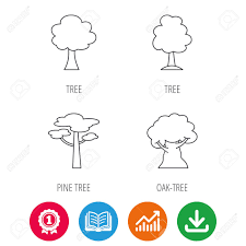 Pine Tree Oak Tree Icons Forest Trees Linear Signs Award Medal