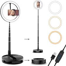 Amazon Com Portable Ring Light With Stand And Phone Holder Foldable Circle Light With 10 Inch Light Ring 3 Color Modes And 10 Brightness Usb Powered Ring Lights For Live Streaming Makeup Selfie Photos