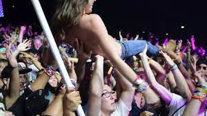 Topless Crowd surf in slow motion - YouTube