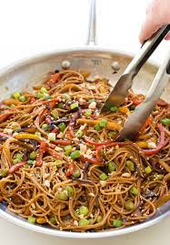noodle stir fry with rainbow vegetables