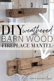 weathered barn wood fireplace mantel