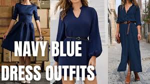 stylish navy blue dress outfit how to