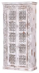 Wood Handcarved White Armoire