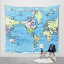 World Map Tapestry Wall Hanging Vintage