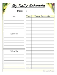Daily Itinerary Planner Template Routine Chart Blank