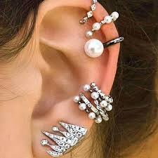 9pcs Cartilage Earring Set For Women No Piercing Pearl Cuff Diamond Ear Stud