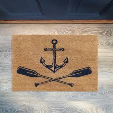 coir anchor and oars door mat print