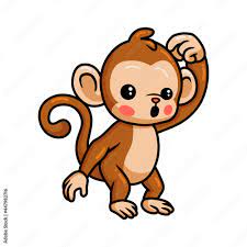 cute baby monkey cartoon confused stock