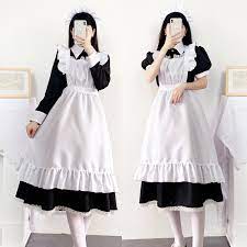 Maid Costume Cosplay Lolita Cafe Uniform Long Maid White Black Dress Maid  Cos | eBay