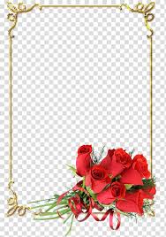gold frame with bouquet of red rose