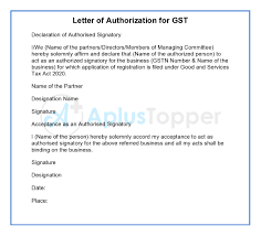 Gst user id and password reset letter format : Authorization Letter Letter Of Authorization Format Samples A Plus Topper