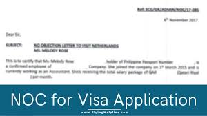 noc letter for visa application from