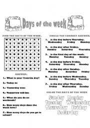 days of the week esl worksheet by