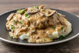 Add cream of mushroom soup, salt, pepper, and milk and heat through. Salisbury Steak With Mushroom Gravy For Two 30 Minutes Zona Cooks