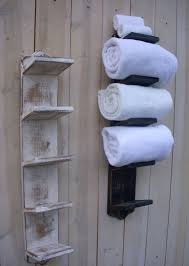 Wall Mounted Rustic Wood Towel Storage