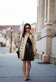 Leather Skirt And Trench Coat Elle Blogs