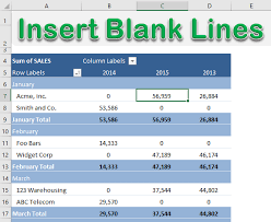 insert a blank row in excel pivot table