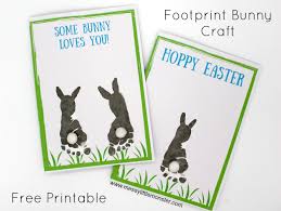 Printable stencil of a bunny feet. Footprint Bunny Craft Free Printable Keepsake Card Messy Little Monster