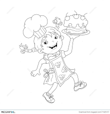 Polish your personal project or design with these chef cartoon transparent png images, make it even more personalized and more attractive. Coloring Page Outline Of Cartoon Girl Chef With Cake Illustration 71825157 Megapixl