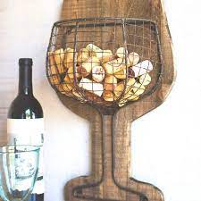wood and wire wall wine cork holder in