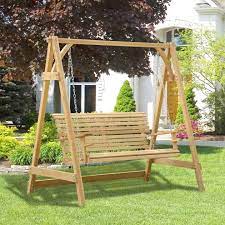 Garden Swing Chair Larch Wood 2 Seater