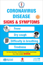 Gastrointestinal symptoms (abdominal pain, diarrhea, vomiting) feeling very unwell. Document South Sudan Covid 19 Signs Symptoms Poster
