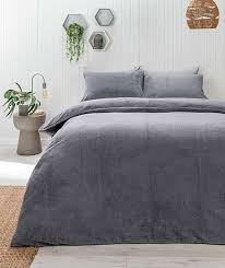 Grey Teddy Fleece Duvet Set Double Bed