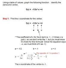 Using The Vertex Formula Quadratic