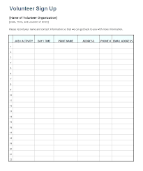 Volunteer Sign Up Sheet Template In Templates Word Excel Free Vbs U