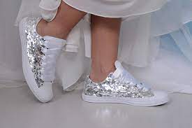 Picking out your wedding shoes can be as important to the bride as the dress itself. Amazon Com Silver Sequin Sneakers For Bride Sequin Wedding Shoes Comfortable Bling Bridal Tennis Shoes Handmade