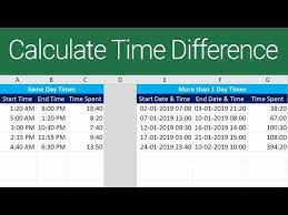 calculate time difference in excel