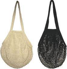 Lot de 2 sacs de courses en maille de coton, lavables et réutilisables,  longues anses pour les porter à l'épaule, Tissu, Noir/beige, L : Amazon.fr:  Cuisine et Maison