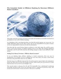 Open a personal offshore account and gain more confidence in your assets' protection and a better future. The Complete Guide To Offshore Banking By Bowman Offshore Bank Transfers Pages 1 5 Flip Pdf Download Fliphtml5