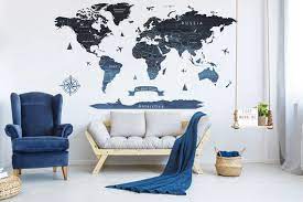 Extra Large World Map Decal Navy Blue