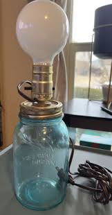Vintage Aqua Blue Quart Mason Jar Lamp