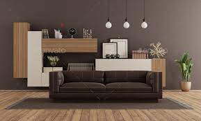 modern living room with brown sofa and