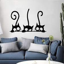 3 Black Cute Cats Wall Sticker Lovely