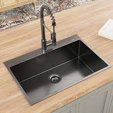 glacier bay gunmetal black stainless steel 33 in 18 gauge single bowl dual mount kitchen sink with black spring neck faucet