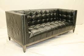 Black Leather Tufted Sofa Custom Stitching