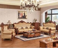 Solid Wooden Leather Sofa Set