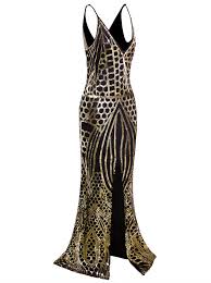 Vijiv Elegant 1920s Slip Long Formal Evening Gown Deep V Neck Mermaid Wedding Party Dress Gold Xl
