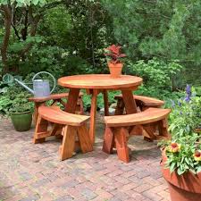 Round Wooden Picnic Table With Detached