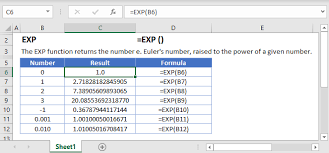 exponential function in excel exp