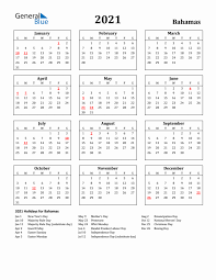 2021 bahamas calendar with holidays