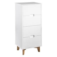 This white tall dresser will renew the look of a modern bedroom, especially when paired up with the white bedside table and a low dresser of the same designer. Modern 4 Drawer Glenmore 41 14 Tall Dresser In White And Natural Wood Walmart Com Walmart Com