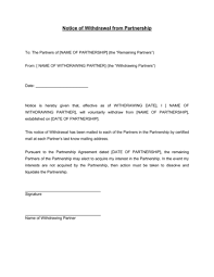 of withdrawal from partnership template