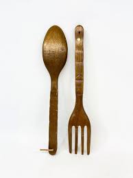 Vintage Large Tiki Wooden Spoon Fork