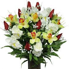 The device is constructed, so it is wider than these vases. Stay In The Vase Artificial Cemetery Flowers For Outdoor Grave Decorations Red Tulips And White Iris Mix Fake Flowers Non Bleed Colors Design Buy Online In Bahamas At Bahamas Desertcart Com Productid 6559566