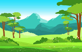 escena de verano con montañas y paisaje de campo verde ilustración 2038419  Vector en Vecteezy