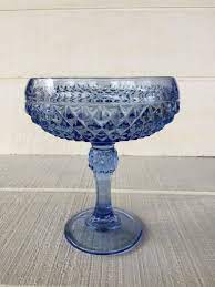 Ice Blue Glass Pedestal Candy